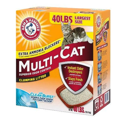 Arm and Hammer Clumping Cat Litter, Multi-Cat Strength, 40 Pound Box | Pets Equips