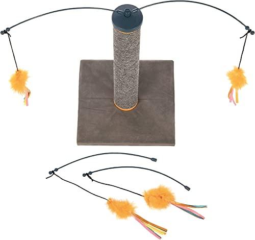 SmartyKat Scratch 'N Spin Carpet Cat Scratching Post with Spinning Wand Toys, Includes x2 Extra Wands-Gray, One Size | Pets Equips